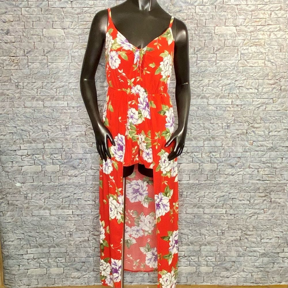 As U Wish Floral Jumper Tropical Print Adjustable Straps Whimsy Garden Fairy SM